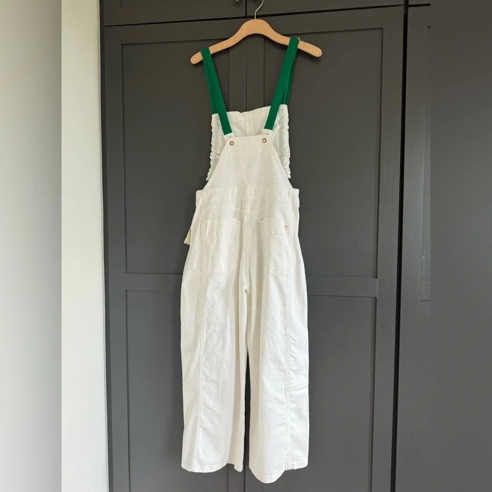 Anthropologie Pilcro Kenna Heritage White & Green Barrel Overalls • S • NWT - Picture 7 of 14